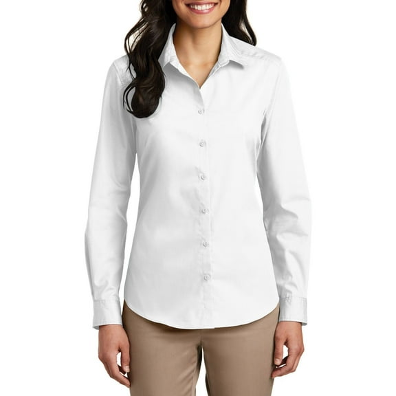 Just Blanks Ladies Long Sleeve Carefree Poplin Shirt, White, 4XL