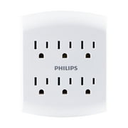 Philips 6 Outlet Wall Tap, 125VAC/15A/1875W, Tamper-resistant Protected Outlets, SPS1461WA/37