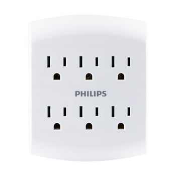 Philips 6 Outlet Outlet Adapter, Wall Tap Power Strip, Tamper Resistant Protected Outlets