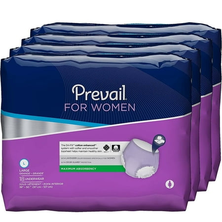 Prevail Incontinence Protective Underwear for Women, Maximum Absorbency, Large, 72 Count