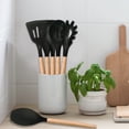 thumbnail image 3 of Kitchen Utensils Set of 6, E-far Silicone Cooking Utensils with Wooden Handle, Non-stick Cookware Friendly & Heat Resistant, Includes Spatula/Ladle/Slotted Turner/Serving Spoon/Spaghetti Server(Black), 3 of 8
