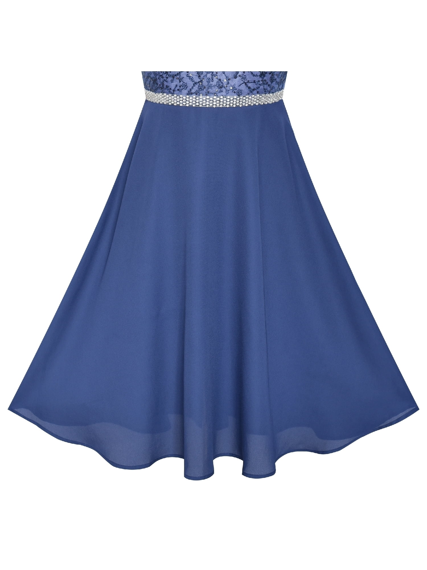 Sunny Fashion Girls Dress Classic Blue Chiffon Bridesmaid Maxi Ball Gown 6 Years, Girl's