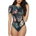 thumbnail image 2 of Picia Colorful Tropical Leaves Womens One Piece Swimsuits Modest Tummy Control Bathing Suits Lace Up Slimming Swim Suit-Small, 2 of 9