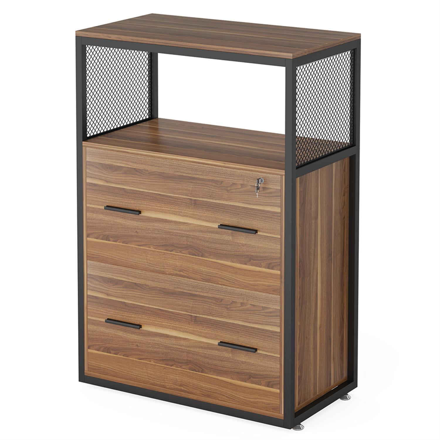 Demi Bonn 2-Drawer File Cabinet with Lock, Wood Filing Cabinet for Home Office, Printer Stand, for A4, Letter-Size Documents, Storage Cabinet for Home Office, Brown