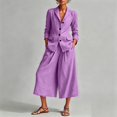 thumbnail image 2 of Linen Blazer and Pants Matching Set for Women Dressy Casual Work Jackets with Wide Leg Capris 2 Piece Business Outfits Purple XL, 2 of 7