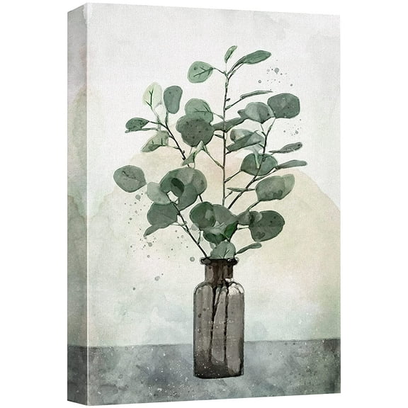 wall26 Canvas Print Wall Art Pastel Green Forest Plant Leaves Vase Nature Wilderness Illustrations Modern Art Decorative Multicolor Zen Rustic Relax/Calm for Living Room, Bedroom, Office - 24"x3
