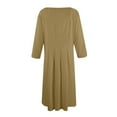 thumbnail image 5 of Huankd Elegant Work Dress for Women's 3/4 Sleeve Round Neck Pockets Vintage A-Line Swing Midi Dress Khaki 3XL, 5 of 5