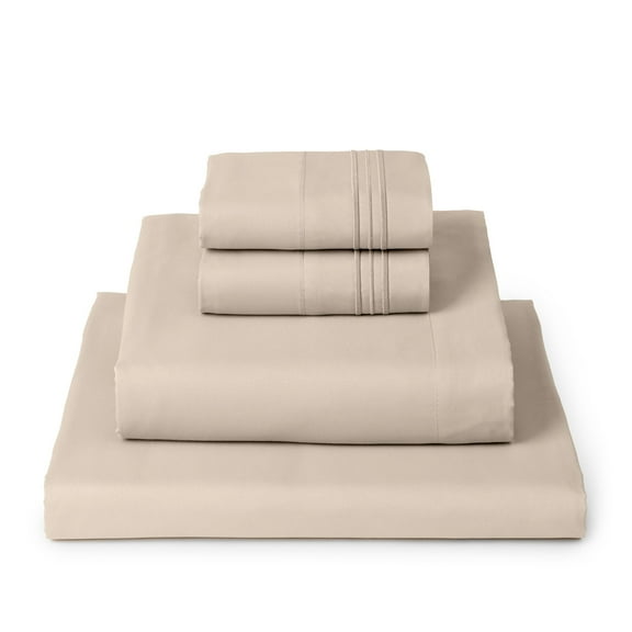 Mellanni 4-Piece Iconic King Bedsheet Set - Microfiber, 16" Deep Pocket, Cooling, Wrinkle, Fade, Stain Resistant, Beige