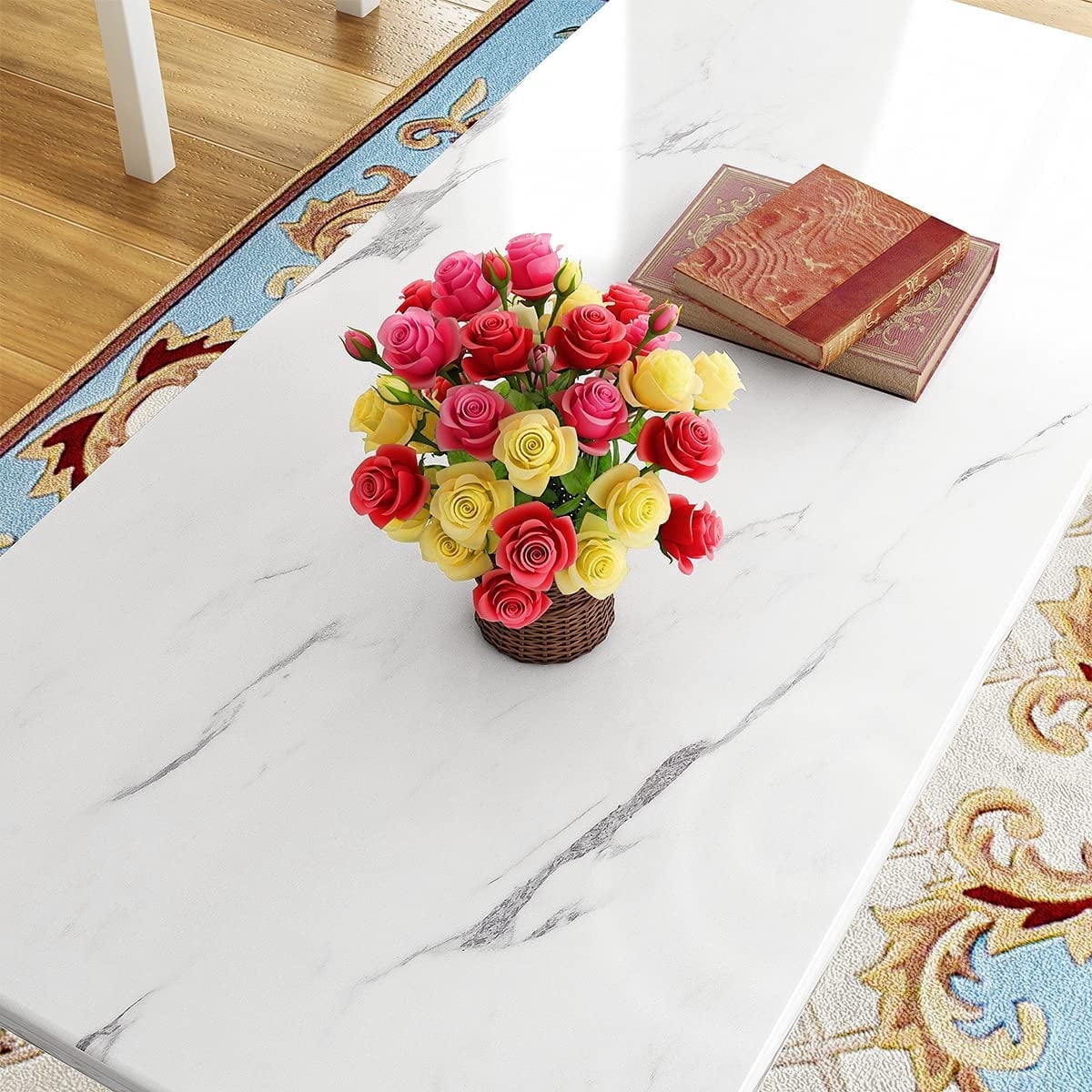 Baxluxe Marble coffee table set, modern style coffee table set of three, with two white marble side tables and a marble center table, suitable for living rooms and apartments, white