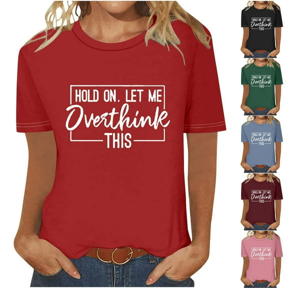 Fesfesfes Women's T Shirts Fashion Women Round-Neck Short Sleeve Print Casual T- Shirt Blouse Tops Tees for Women S(US:4)