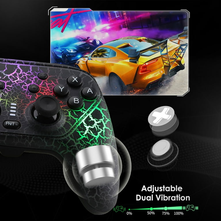 Htq Wireless Switch Pro Controller for Nintendo Switch/Switch Lite/Switch OLED, Switch Remote Gamepad with Unique Crack RGB Lights Turbo Dual