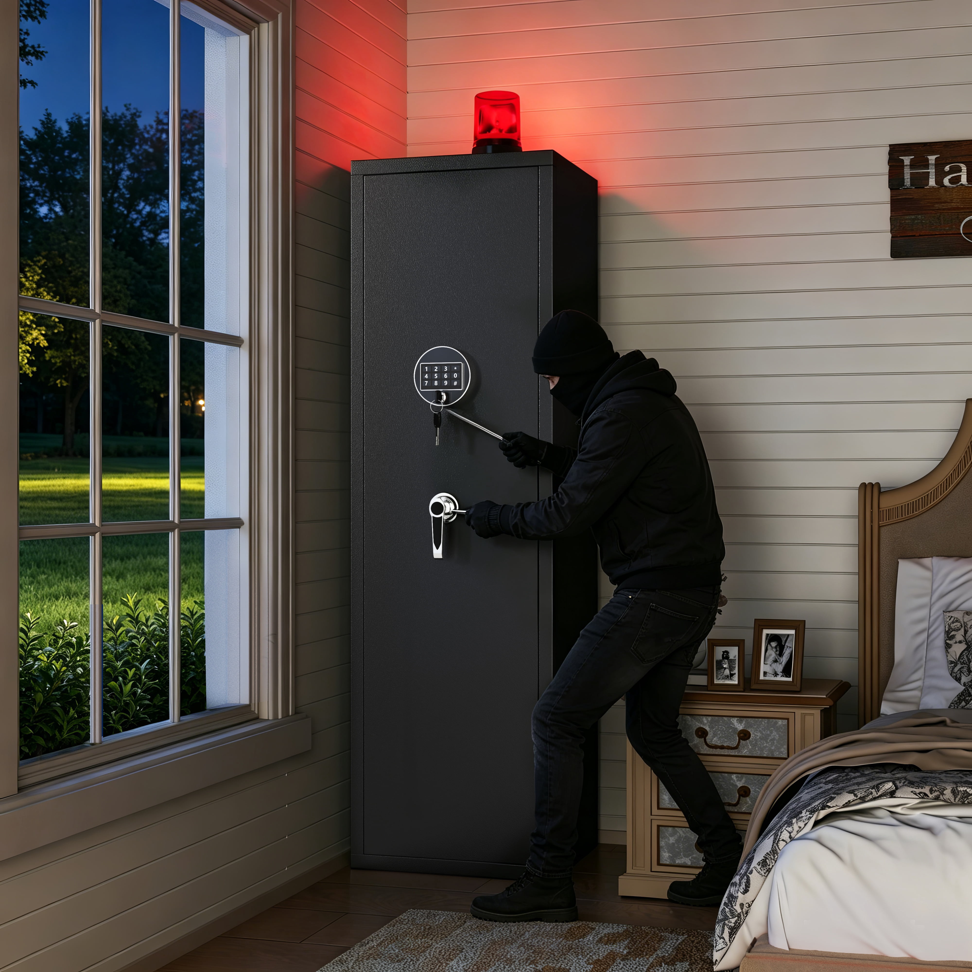 57" High Large Capacity Mechanical Gun Safe for Rifles & Handguns, Digital Password Lock, Built-In Independent Lock Box, Adjustable Shelves