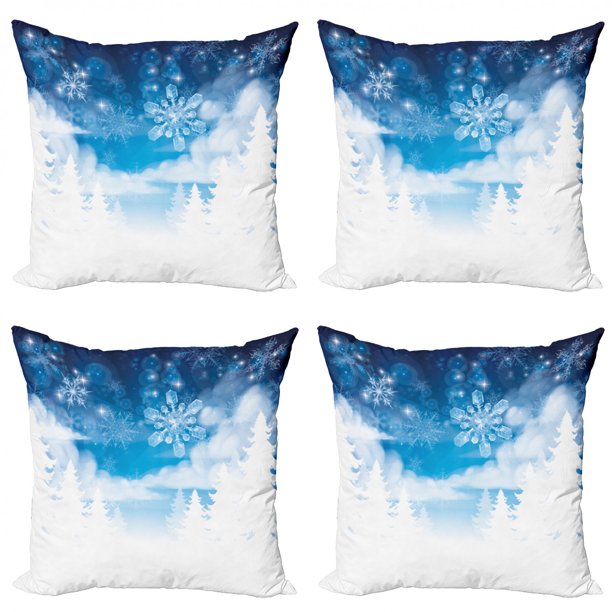 Winter Throw Pillow Cushion Case Pack of 4, Christmas Trees Setting
