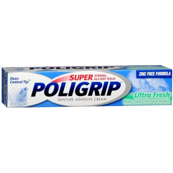 SUPER POLIGRIP Denture Adhesive Cream Ultra Fresh 2.40 oz (Pack of 6)