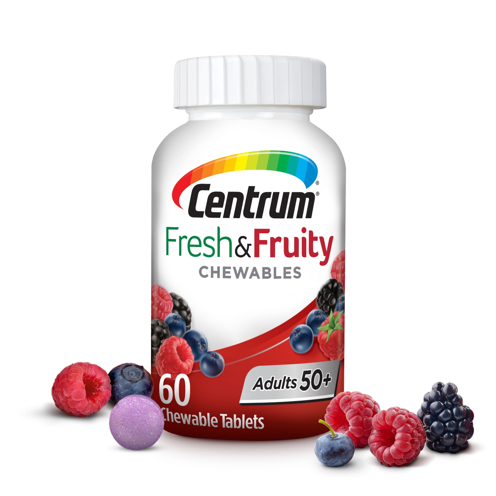 Centrum Fresh and Fruity Chewable Multivitamin for Adults, Mixed Berry, 60 Ct