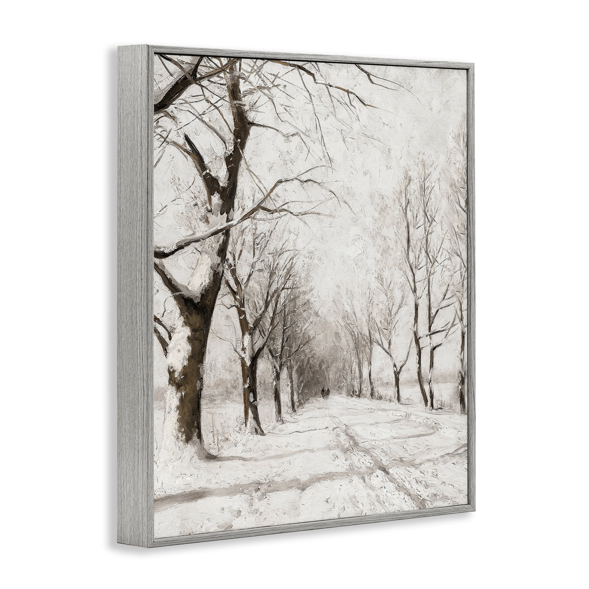 Stupell Industries Snowy Winter Lane Landscape Painting Gray Framed Art Print Wall Art, 11 x 14