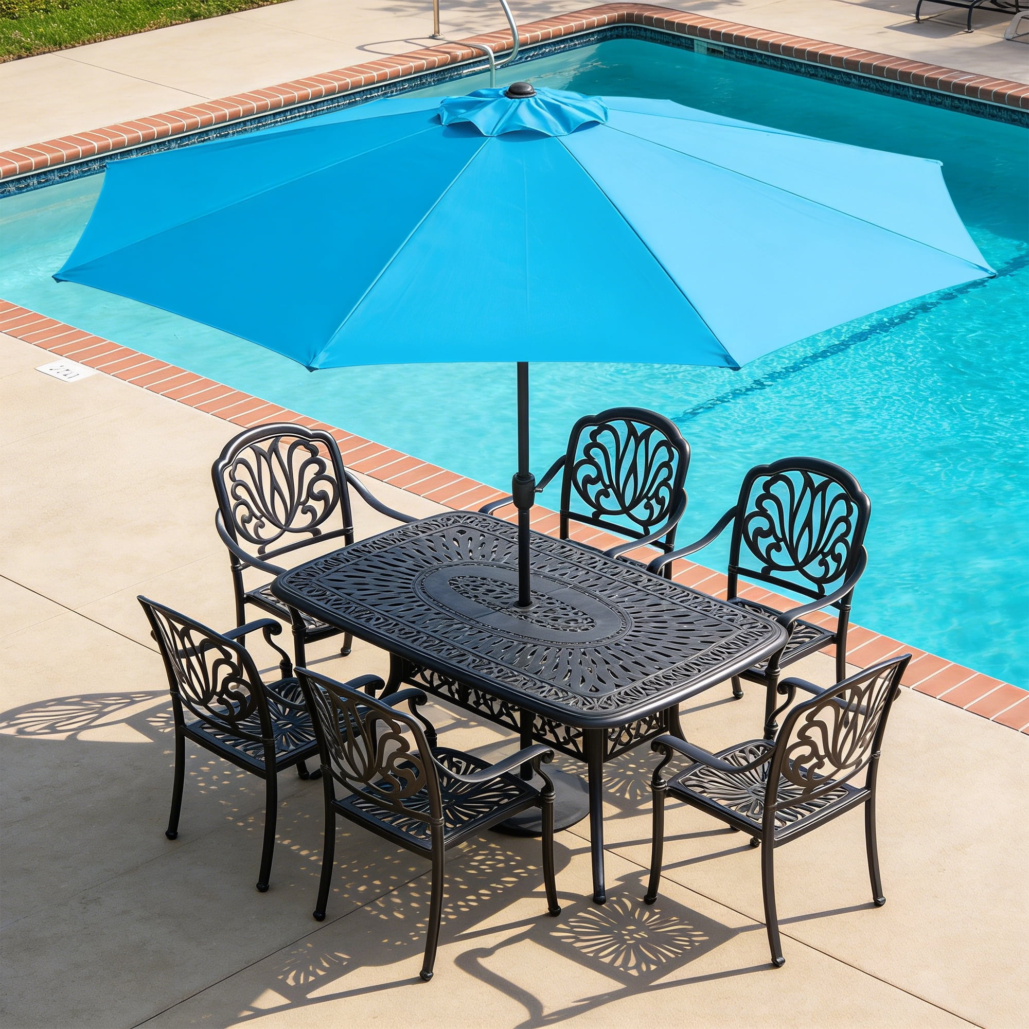 Abble 11FT Outdoor Patio Umbrella with Crank Handle, Market Umbrella with 8 Sturdy Umbrella Ribs, Waterproof for Garden Deck Backyard Pool, Aqua