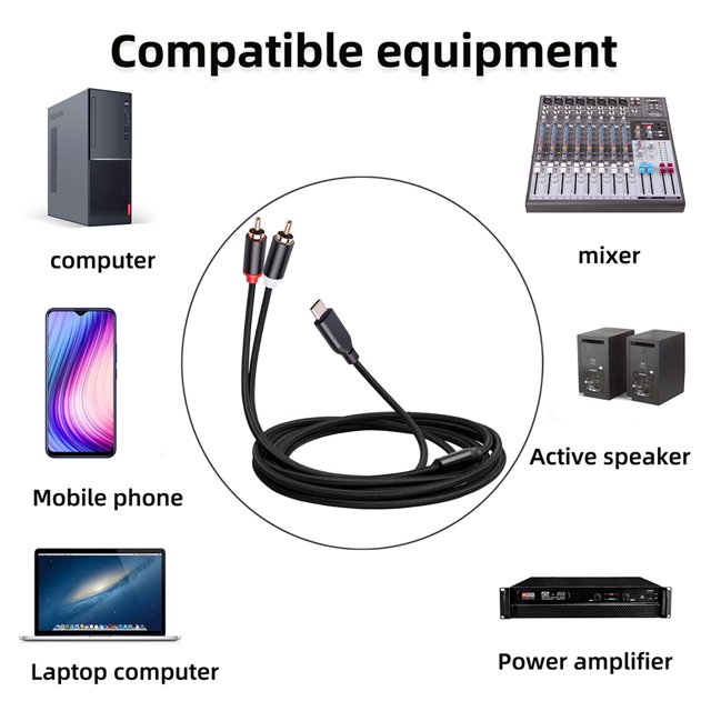 Tipo-C A 2 Rca Cable adaptador de aleación de aluminio para altavoz 1 a 2 divisor Y tipo C a 2 cables RCA