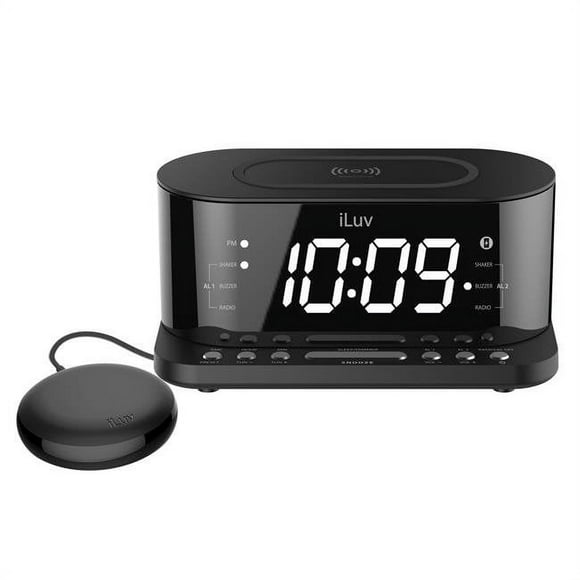 iLuv HC-TIMESHAKER-5QWOW TimeShaker LED Dual-Alarm Clock with Qi Wireless Charging Pad & Wow Bed Shaker
