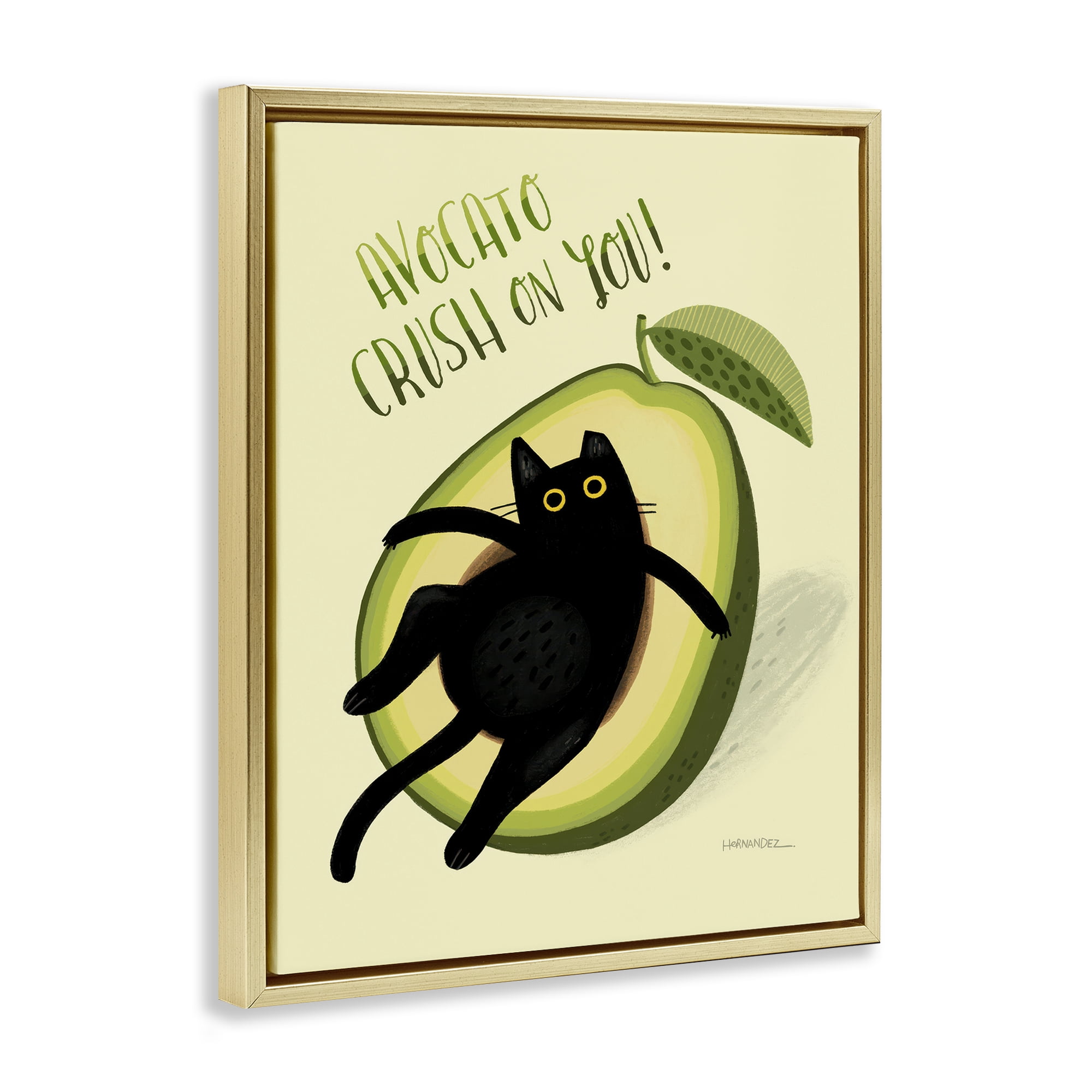 Stupell Industries Avocato Crush on You Animals Painting Gold Floater Framed Canvas Art Print Wall Art, 25 x 31