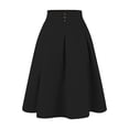 thumbnail image 1 of Falda midi plisada para mujer con decoración de botones, cintura alta, informal, para oficina, faldas de columpio Negro L, 1 of 6