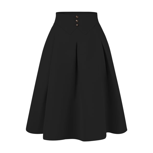 Falda midi plisada para mujer con decoración de botones, cintura alta, informal, para oficina, faldas de columpio Negro L