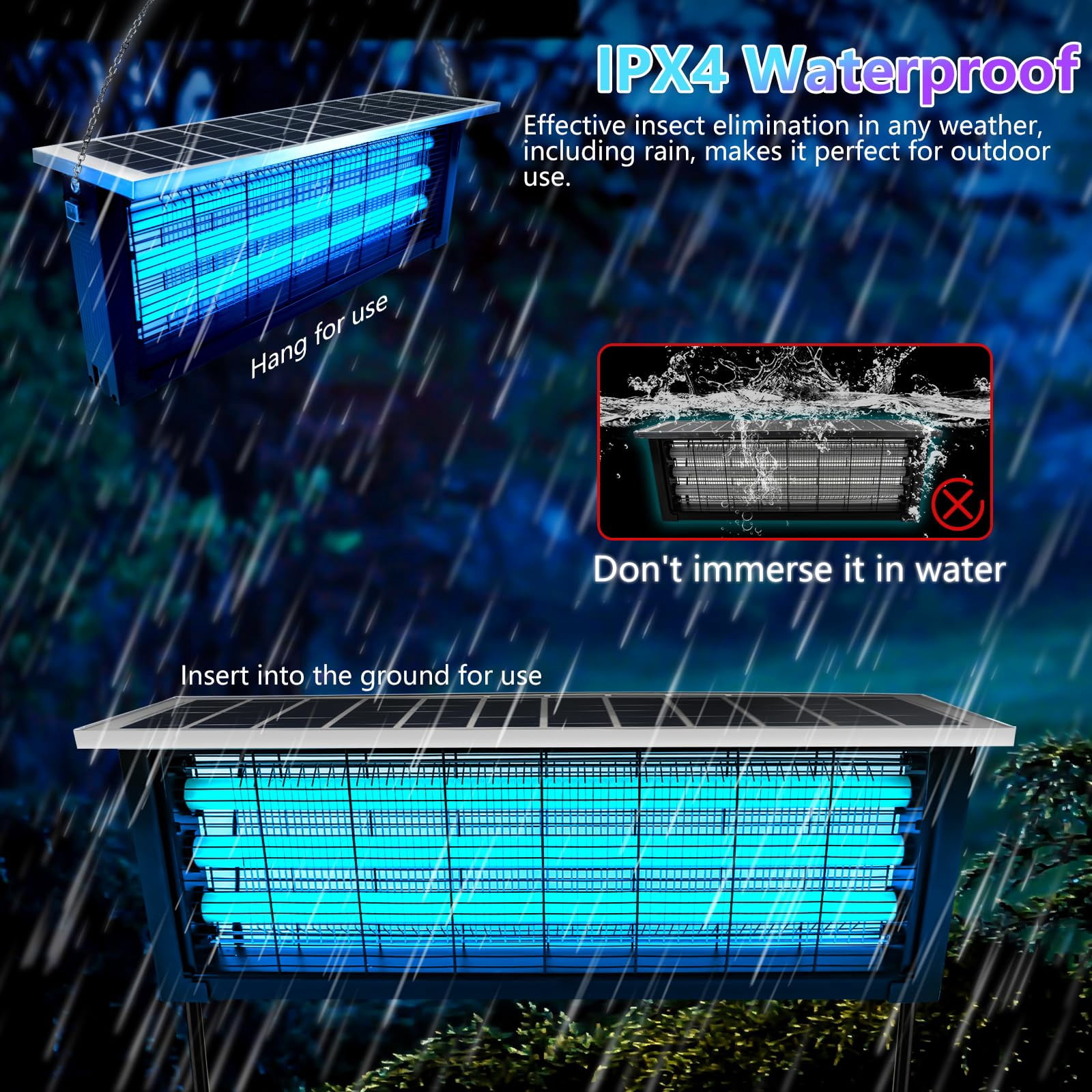 Large Solar Zapper Outdoor For 4000 Sq.ft  Rechargeable Mosquito With High Waterproof Patio Garden Backyard Rv Camping 18w Panel
