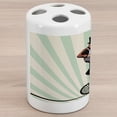 thumbnail image 1 of Retro Ceramic Toothbrush Holder, Vintage Inspired Circus Man on Monowheel Bike with Sun Rays, Decorative Versatile Countertop for Bathroom, 4.5" X 2.7", Eggshell Pale Green, 1 of 4