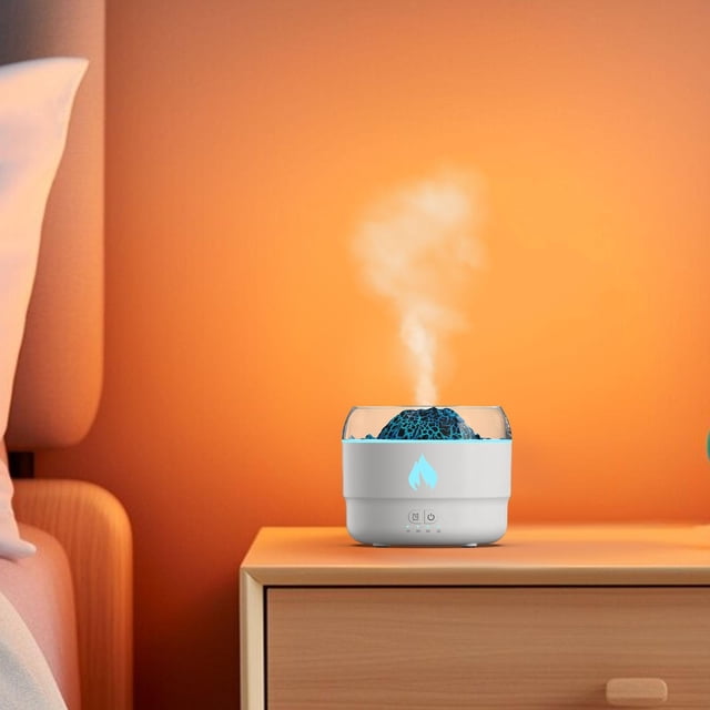 Humidificador ultrasónico, difusor de aceites esenciales, luces LED nocturnas Premium, humidificador de niebla fría para sala de estar, guardería, SPA Volcán