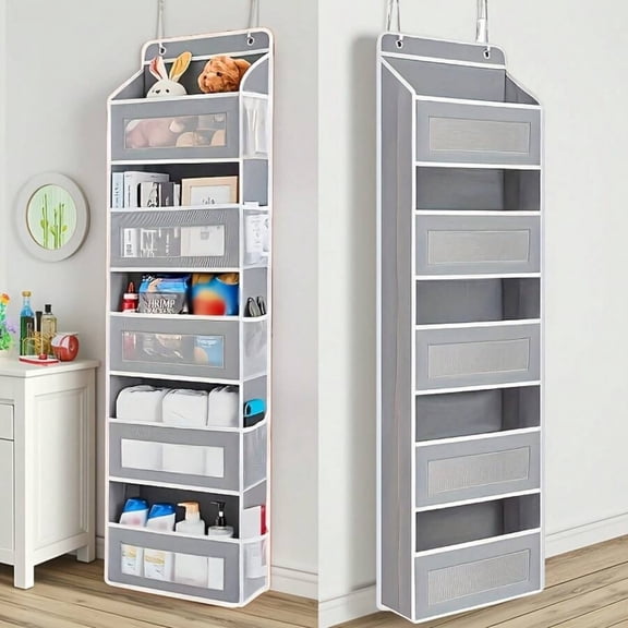 WFPXAMLZZMD 4-Tier Hanging Storage Organizer with 4 Large Pockets - Wall-Mounted Fabric Shelves for Bedroom, Bathroom, Pantry & Home Organization - Space-Saving Design with Decorative Bunny