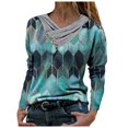 thumbnail image 1 of Women Tie-dye Printed Embroidery Collar Long Sleeve Pullover Blouse Tops, 1 of 4