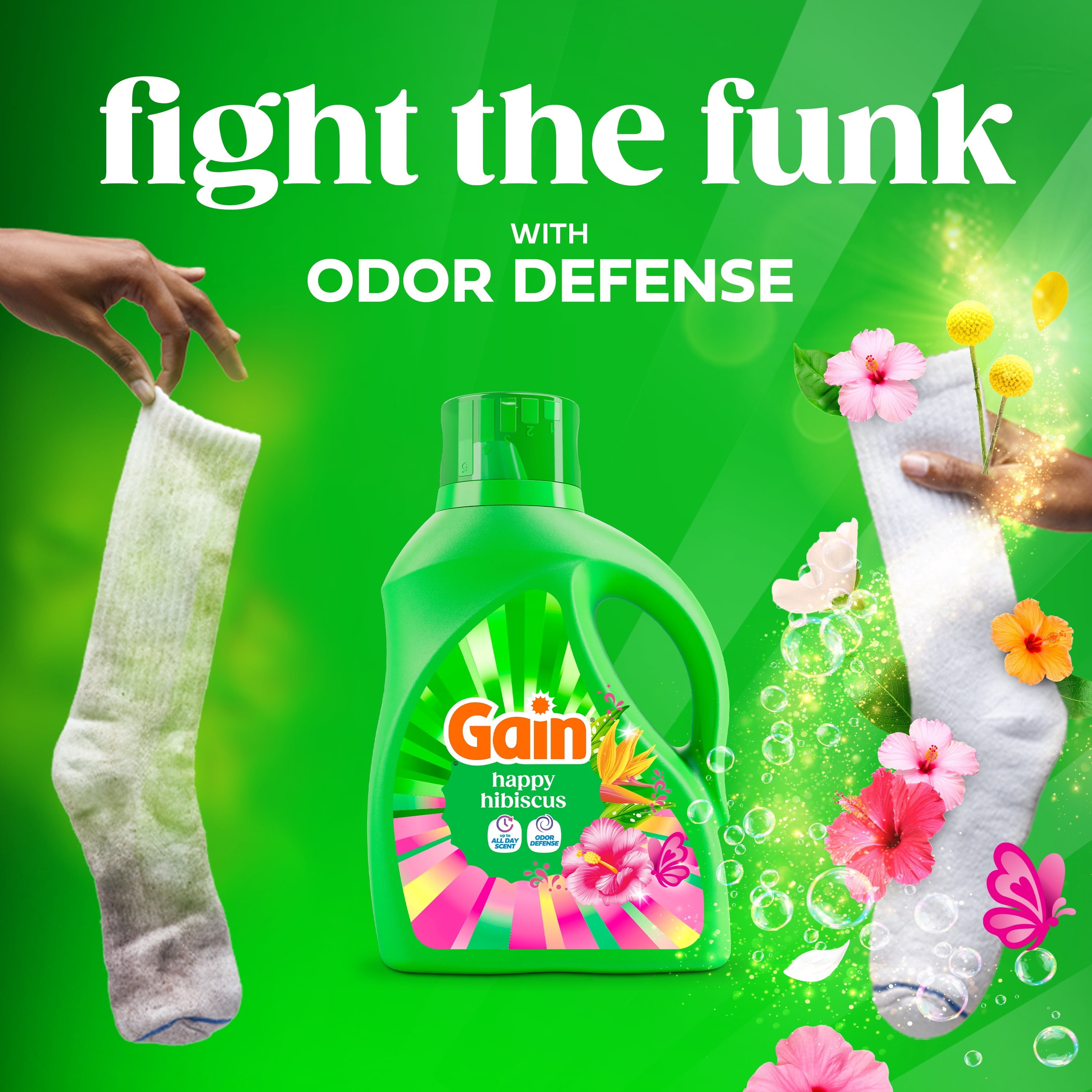 Gain Liquid Laundry Detergent with Odor Defense + All Day Freshness, Happy Hibiscus Scent, 177 fl oz, 134 Loads