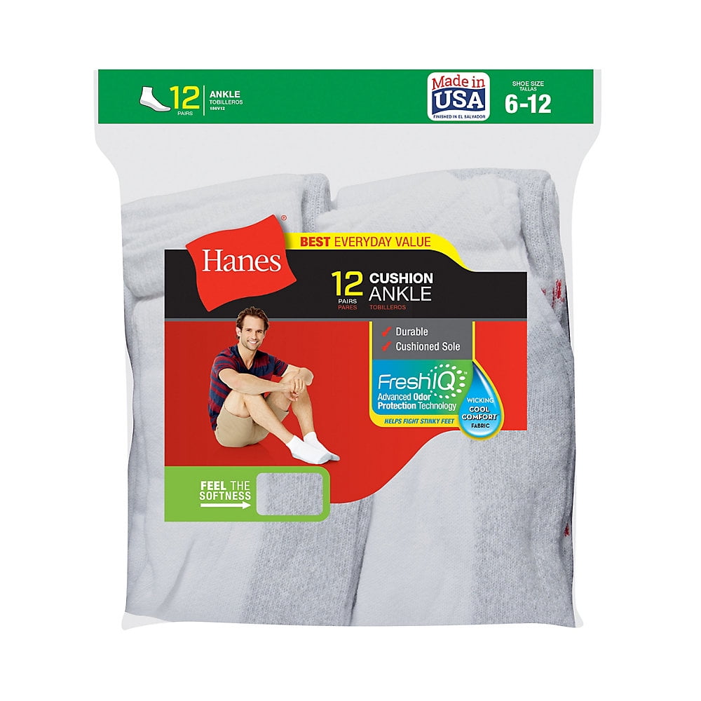 Hanes Men's Ankle Socks 12-Pack - 186V12 - Walmart.com
