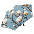 thumbnail image 2 of Cotton Tree Oil Painting All Weather Umbrella Triple Folding Parasol 6 Ribs UV Protection Portable, 2 of 8