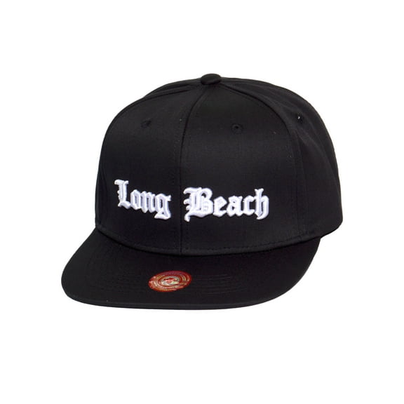 Men's Long Beach Olde English Font Black Snapback Hat