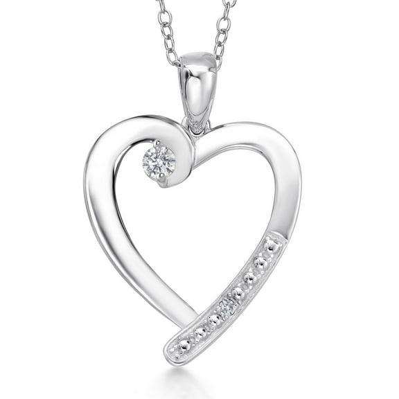 Gem Stone King 925 Sterling Silver Lab Grown Diamond Heart Pendant Necklace for Women | 0.19 Cttw | Gemstone April Birthstone | Round 3.5MM | DED Color | VVS-VS Clarity | With 18 inch Chain