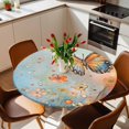 thumbnail image 2 of Orange Butterfly Flowers Elastic Fitted Round Table Cover Blue Modern Art Waterproof Outdoor Tablecloth for Holiday Party, Picnic, Patio & Dining Fits Tables Up to 36"-44", 2 of 8