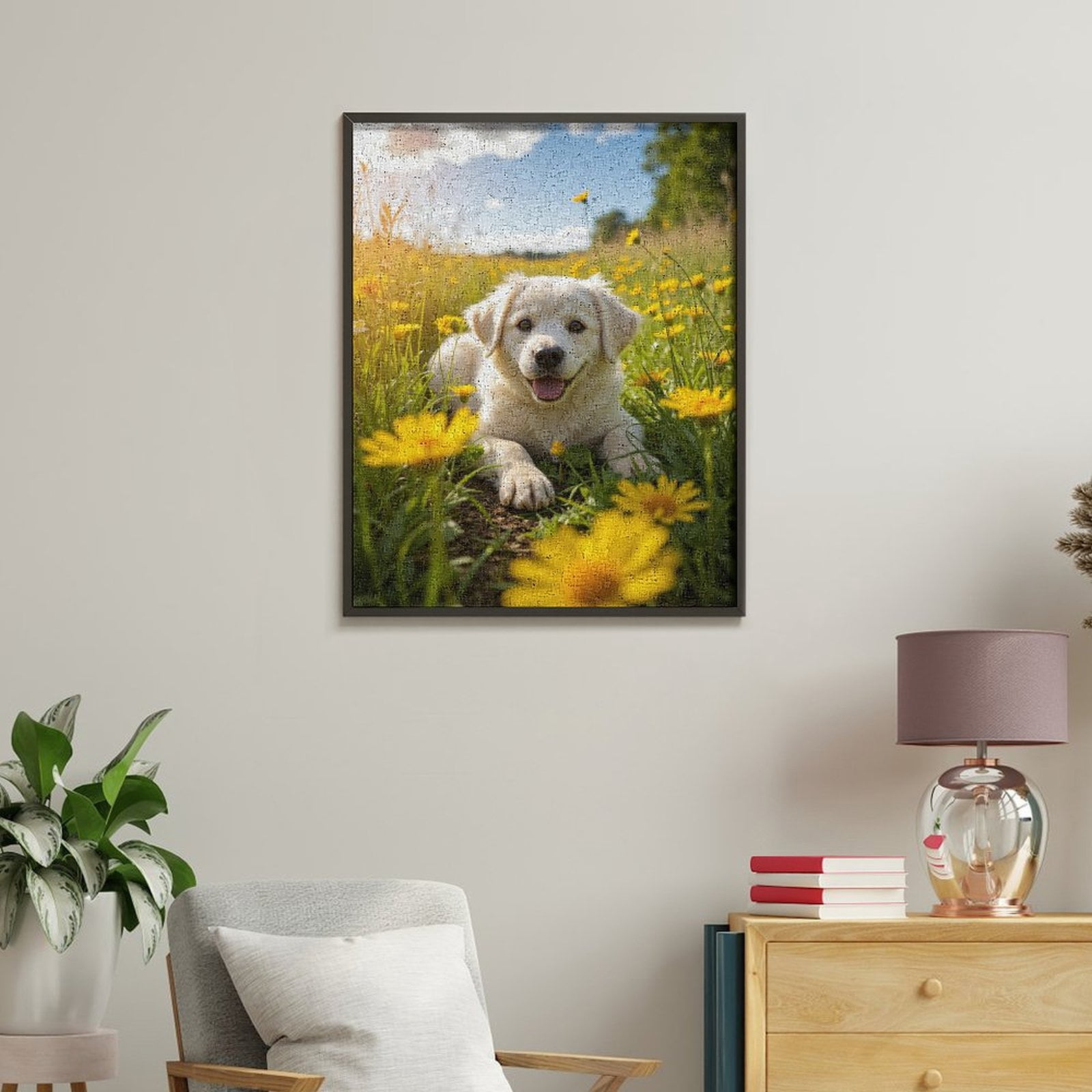 Paint By Numbers Kit for Adults Beginner - DIY Golden Field Happy Puppy Canvas Painting Kits for Adults, Frameless Paint By Number for Adults for Home Wall Decor 16x20 Inch