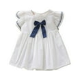 thumbnail image 1 of POINTERTECK Robe d'Été Décontractée Mode Bébé Blanc Bleu Manches Courtes Nœud Princesse Douce Robe de Fête Vêtements pour Enfants, 1 of 6