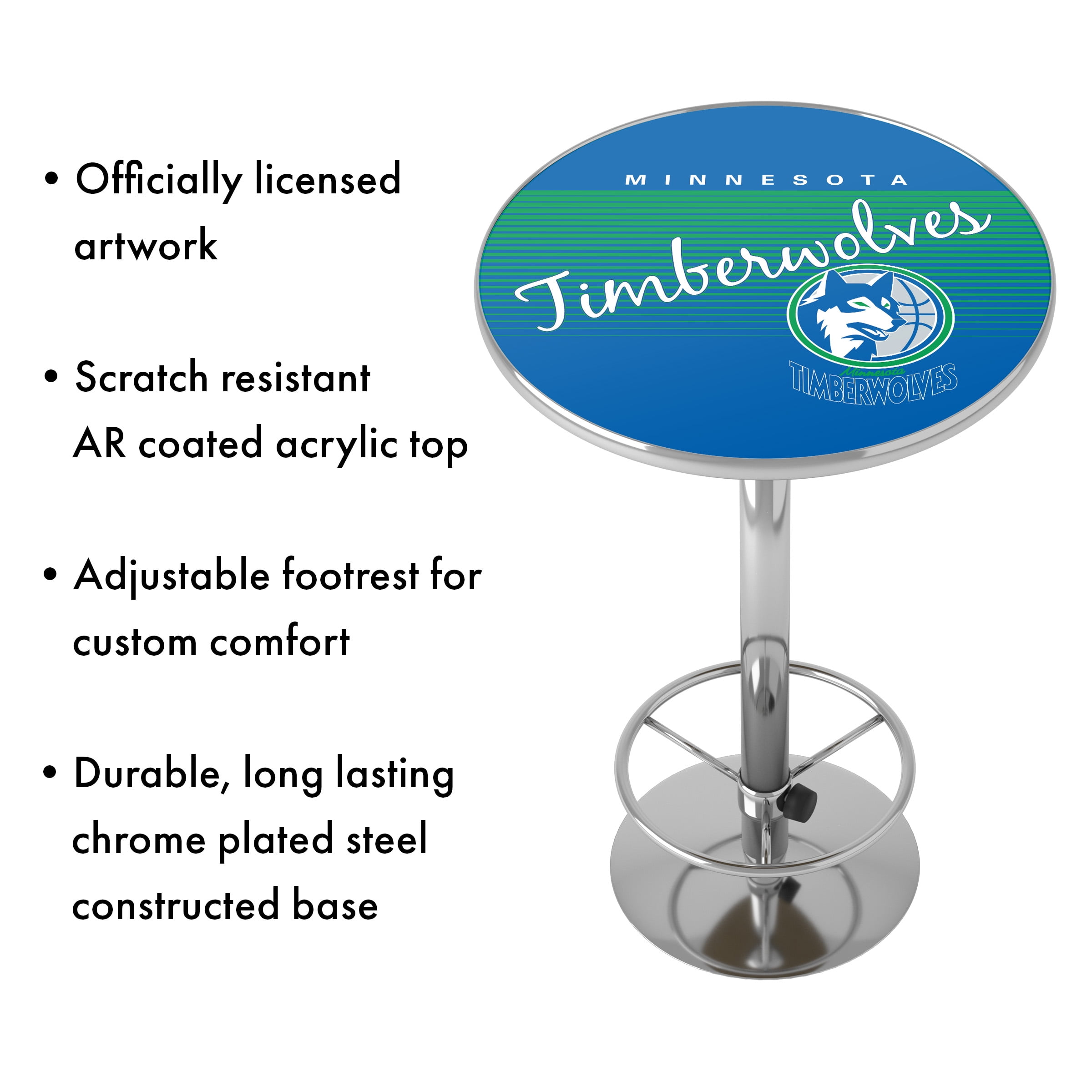 Minnesota Timberwolves Hardwood Classics Bar Table with Adjustable Footrest and Acrylic Top