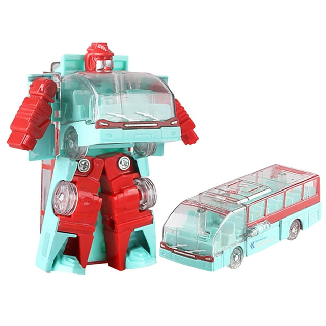B Red Bus Vehicle Robot Transforming Model Toy Alloy Construction Plastic Parts Educational For Kids