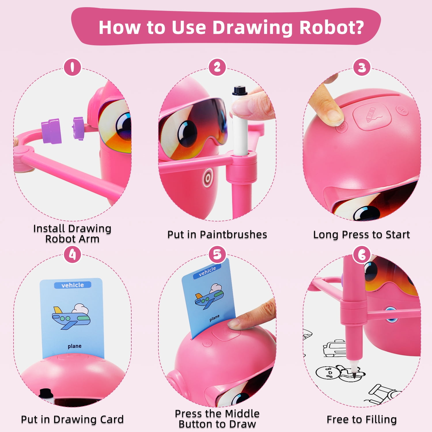 Educational Drawing Robot for Kids Ages 3-8 | Voice Interactive Learning Toys with 100 Word Cards & 12 Color Pens | Montessori Painting Machine for Boys Girls | Birthday Party Gifts (Pink)