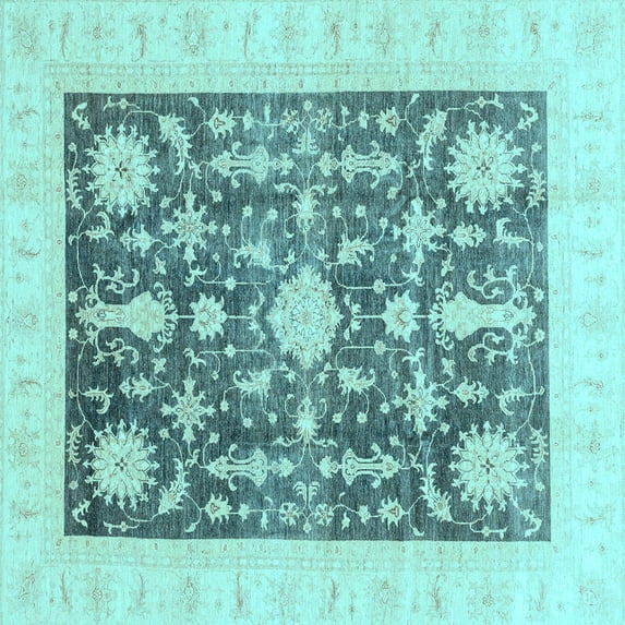 Ahgly Company Indoor Square Oriental Light Blue Traditional Area Rugs, 3' Square