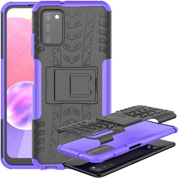 Case for Samsung Galaxy A03S, Tyre Pattern Design Hybrid TPU PC Material Double Layer Protection Shockproof Cover with Kickstand Phone Case for Samsung Galaxy A03S XC Purple