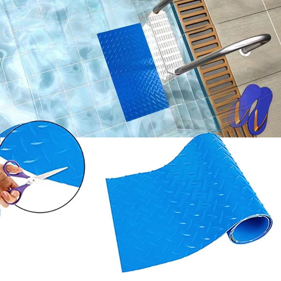 Pool Ladder Mat Swimming Pool Step Pad Anti-Slip Protective Liner Pad for Above Ground Pools Blue Wear Resistant Rubber Texture Surface Safety Floor Mat 24*9in