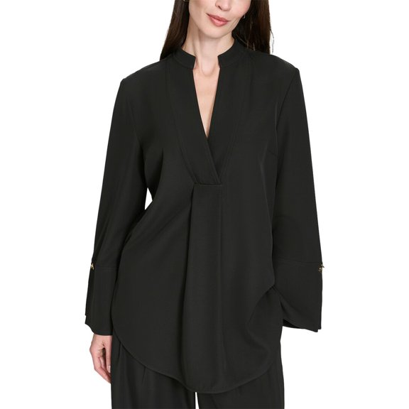 Halston womens V-Neck Tunic, XL, Black