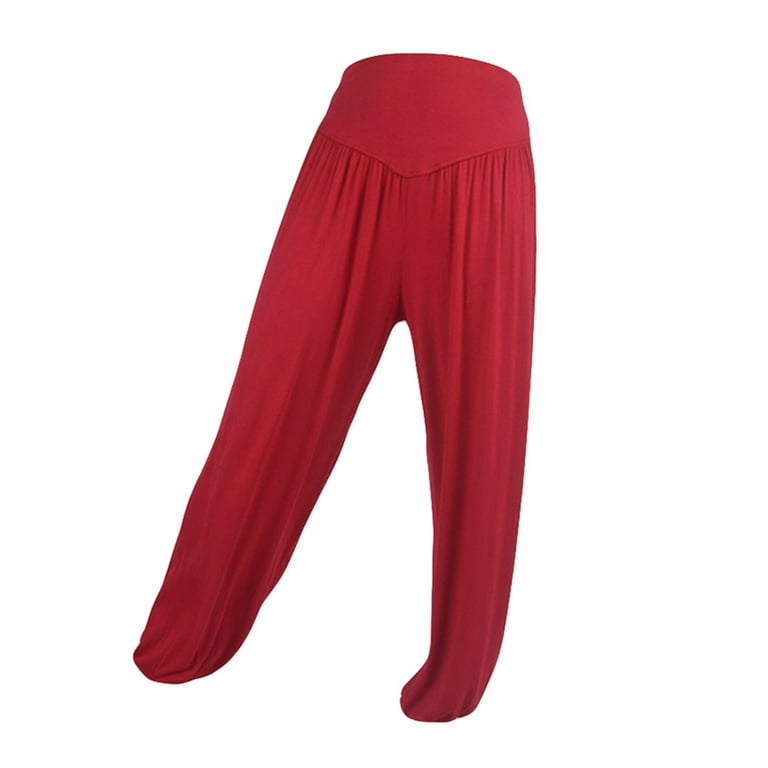 YWDJ Wide Leg Pants for Women High Waist Plus Size Elastic Loose Casual  Cotton Soft Yoga Sports Dance Harem Pants Wine XXL 