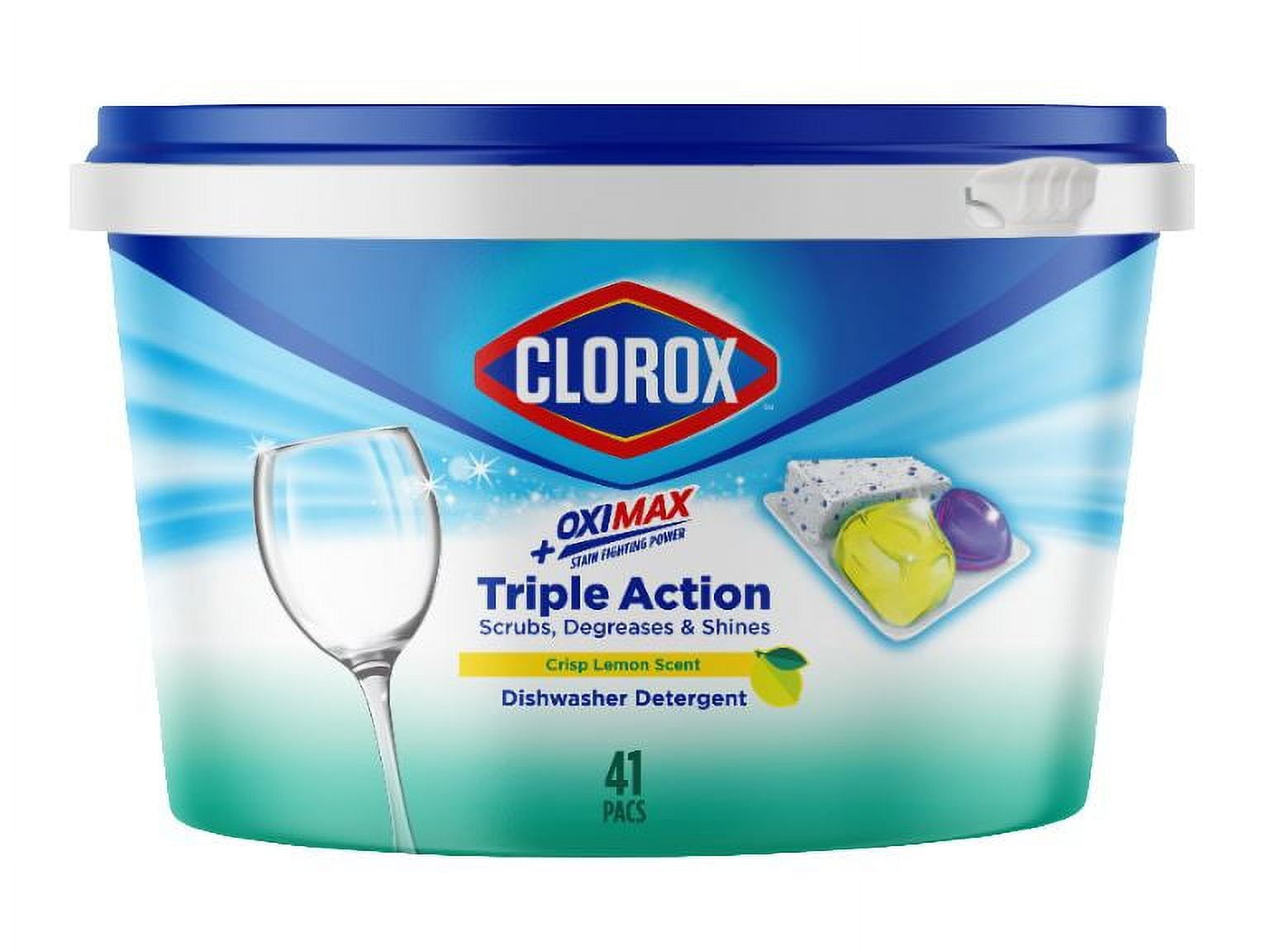 (2 pack) Clorox Triple Action + Oximax Dishwasher Detergent Pacs Lemon 41CT