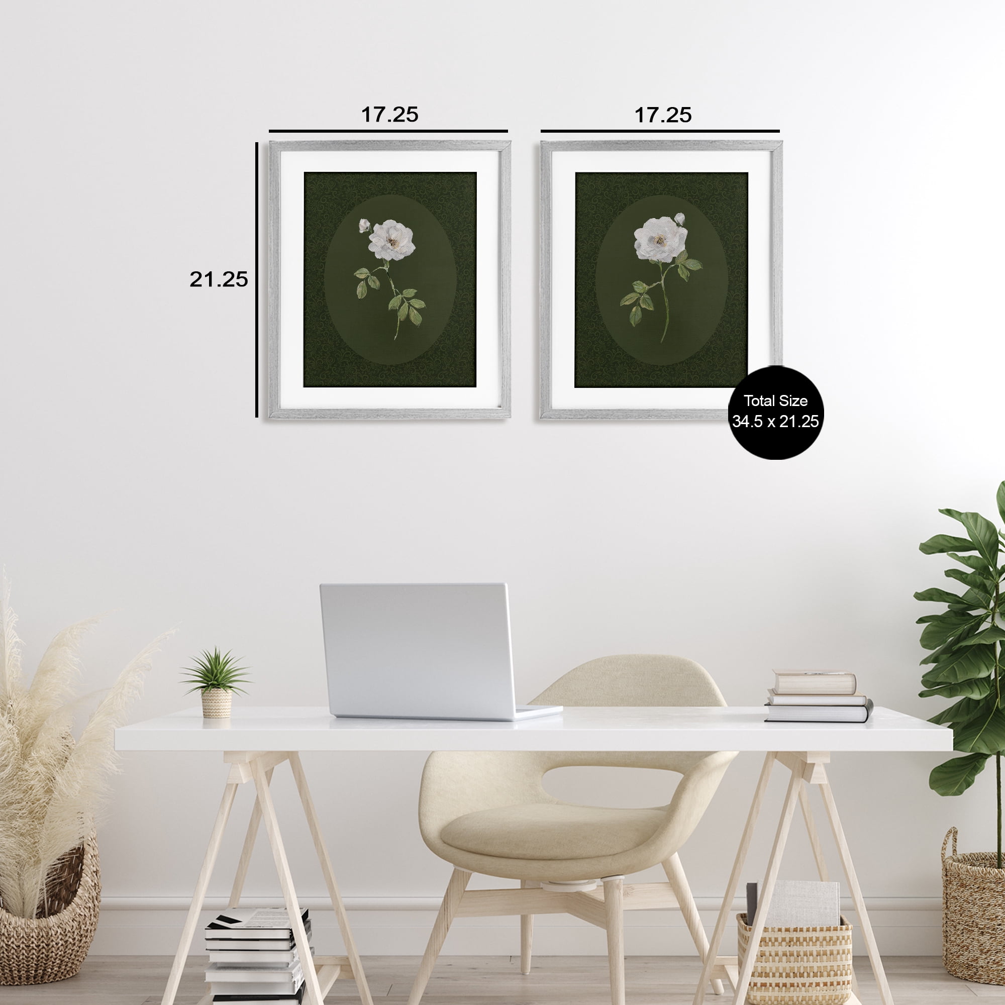 Stupell Industries Ornate Rose Studies over Emerald 2 Piece Gray Framed Print Under Glass Set, design by Sally Swatland