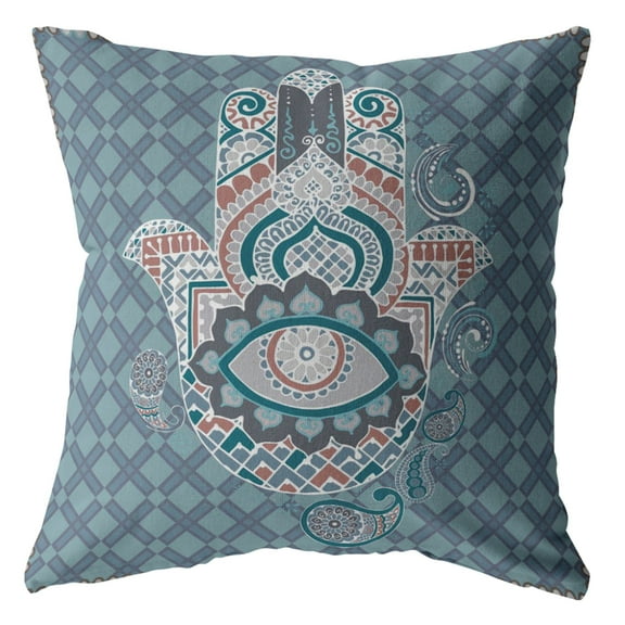 Hamsa Indoor/Outdoor Fabric Pillow with Removable Cover in Blue26x26